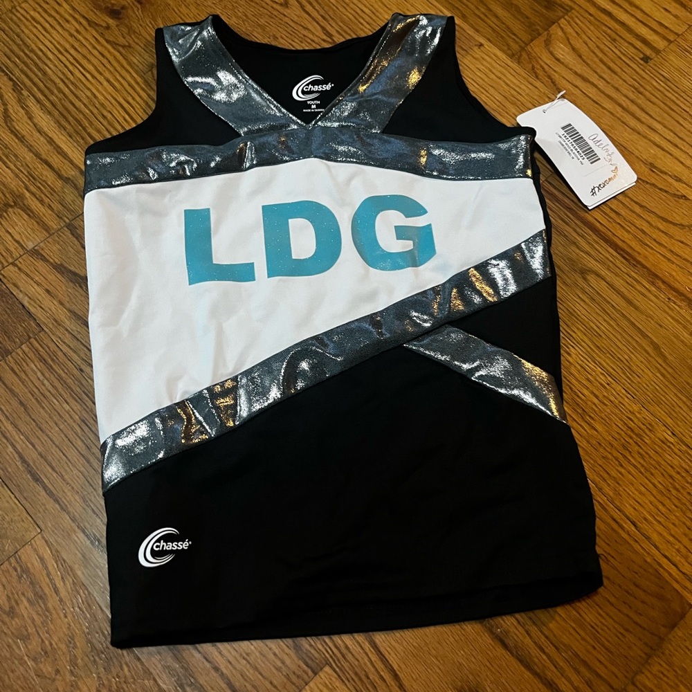 NWT Chassé echo shell Black and Silver cheer Tank Top style U1961TP sz YM "LDG"